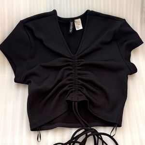 H&M Black Ruched V-Neck Top